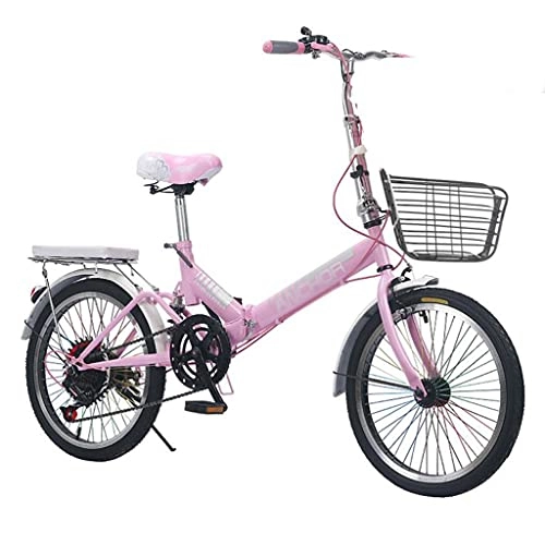Folding Bike : Folding Bike For Adults, Women, Men, 7 Speed Steel Easy Folding Bicycle 20-inch Wheels(Color:pink)