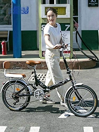 Folding Bike : Folding Bike for Women, Rear Carry Rack, Front and Rear Fenders, 6 Speed Folding City Bicycle 20-inch Wheels, Disc Brake