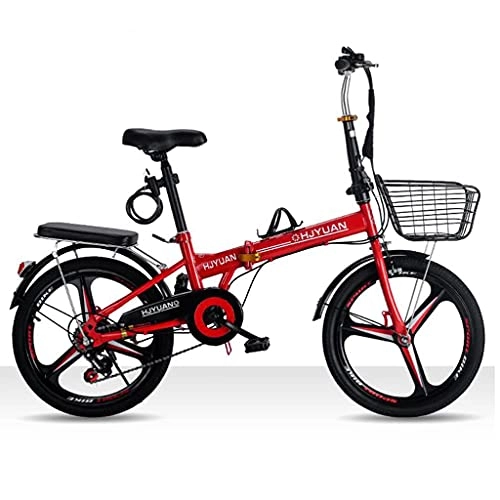 Folding Bike : Folding Bike Lightweight, Cruiser Bikes 20 Inch Wheels, Bicycle with Fenders, Rack and Comfort Saddle, City Compact Urban Commuters, Womens Men Boys Kids Girls Student(Color:red)