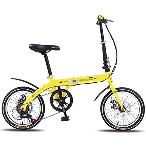 Folding Bike : Folding Bike, Single Speed Low Step-Through Steel Frame Foldable Compact Bicycle with Fenders and Comfort Saddle Urban Riding and Commuting, 14 inch-Yellow