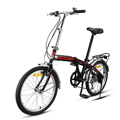 Folding Bike : Folding Bike Unisex 20 Inches Variable Speed Folding City Bicycle Portable V Brake Adjustable Foldable Bike, blackred