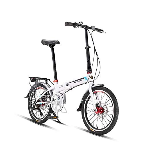 Folding Bike : Folding Bike Unisex -7 Speed Convenient Aluminum Alloy Folding City Bicycle 20 Inch Wheels, White