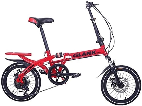 Folding Bike : Folding Bike, Variable Speed Double Disc Brake Full Suspension Anti-Slip, Adult Students Children Portable Driving, Multiple Colors-14 Inch / 16 Inch, (Color : Red, Size : 16 inch)