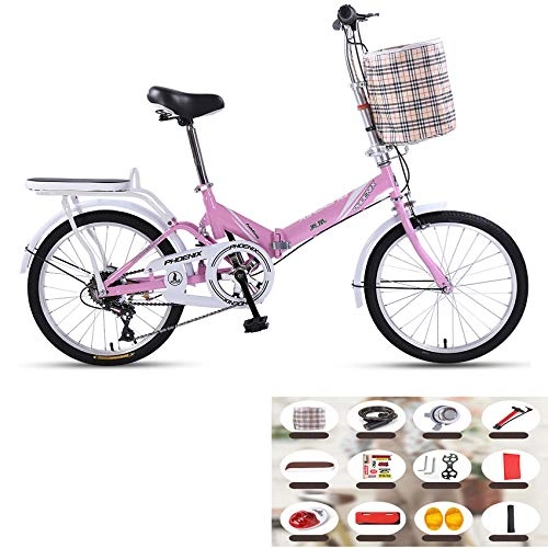 Folding Bike : Folding Bike Variable Speed Unisex Student Suitable for Height 120-170 cm Portable 20 Inches Leisure Damping Foldable Bike, Pink