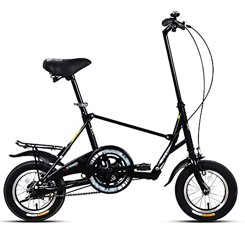 Folding Bike : Folding Bikes, Adult Folding Bikes, Folding Bike for Adults, Women, Men, 12-in City Mini Compact Bicycle for Urban Commuter, Outdoor Folding Bicycle with High Carbon Steel Frame ( Color : Black )