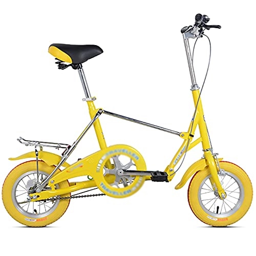 Folding Bike : Folding Bikes, Adult Folding Bikes, Folding Bike for Adults, Women, Men, 12-in City Mini Compact Bicycle for Urban Commuter, Outdoor Folding Bicycle with High Carbon Steel Frame ( Color : Yellow )