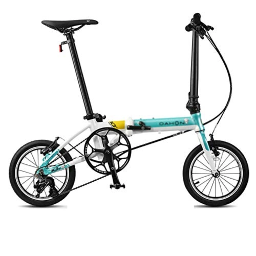 Folding Bike : Folding Bikes Bicycle Folding Bicycle Unisex 14 Inch Ultra Light Small Wheel Bicycle Portable 3 Speed Bicycle (Color : Blue, Size : 120 * 34 * 91cm)