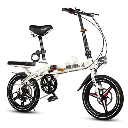 Folding Bike : Folding Bikes Bicycle Folding Bicycle Unisex 16 Inch 20 Inch Shift Disc Brakes Sports Portable Bicycle (Color : White, Size : 20 inch)