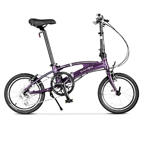 Folding Bike : Folding Bikes Bicycle Folding Bicycle Unisex 16 Inch Small Wheel Bicycle Aluminum Alloy Portable 8-speed Bicycle (Color : Purple, Size : 126 * 35 * 105cm)