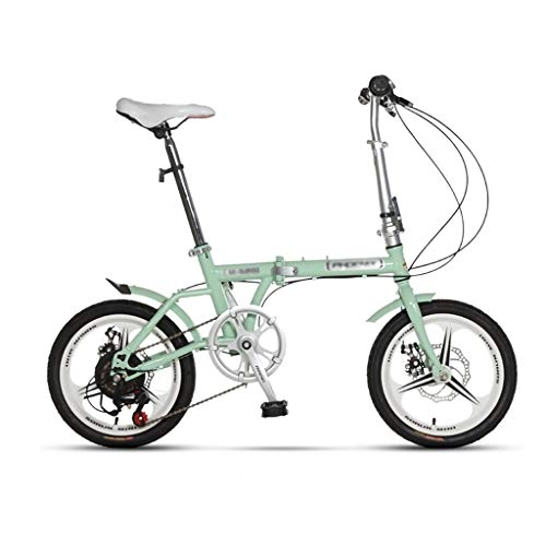 Folding Bike : Folding Bikes Bicycle folding bicycle variable speed shock absorber portable bicycle adult student bicycle 16 speed double disc brake 16 inches (Color : Green, Size : 120 * 60 * 90cm)