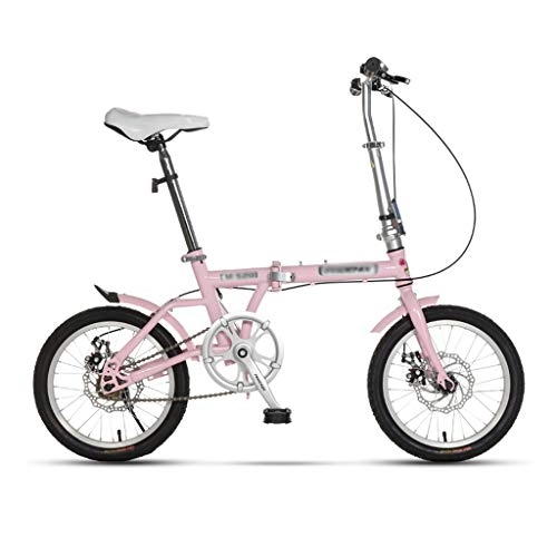 Folding Bike : Folding Bikes Bicycle folding bicycle variable speed shock absorber portable bicycle adult student bicycle 16 speed double disc brake 16 inches (Color : Pink, Size : 120 * 60 * 90cm)