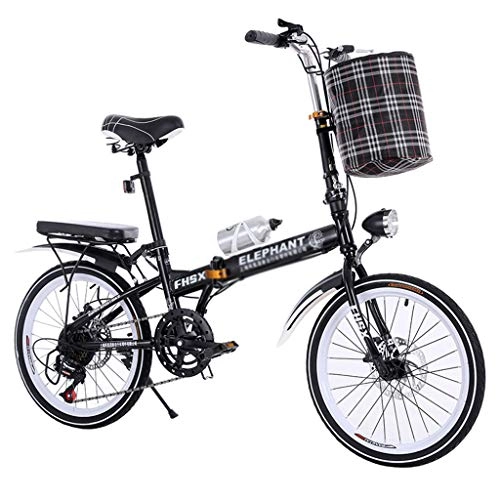 Folding Bike : Folding Bikes Bicycle folding shifting disc brakes 20 inch shock absorption unisex ultralight portable folding bicycle (Color : Black, Size : 150 * 35 * 110cm)