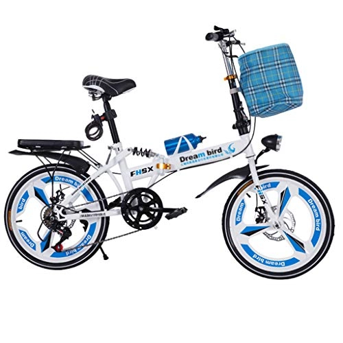 Folding Bike : Folding Bikes Bicycle Folding Shifting Disc Brakes 20 Inch Shock Absorption Unisex Ultralight Portable Folding Bicycle (Color : Blue, Size : 150 * 35 * 110cm)