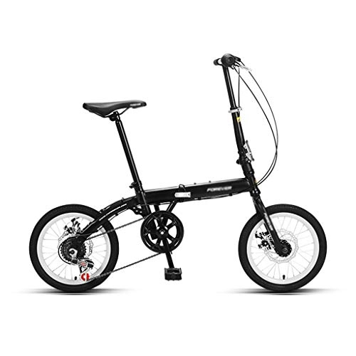 Folding Bike : Folding Bikes Bicycle Freestyle Classic Bike Adjustable Speed 16-inch Wheel (Color : Black, Size : 125 * 86cm)