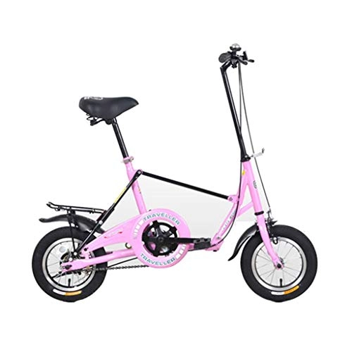 Folding Bike : Folding Bikes Bicycle Small Folding Bicycle Mini 12 Inch Student Adult Men And Women To Work Bicycle (Color : Pink, Size : 110 * 60 * 96cm)