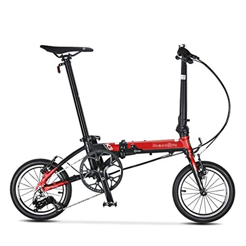 Folding Bike : Folding Bikes Bicycle Variable Speed Men's And Women's Cycling Classic 14-inch Wheel (Color : Red, Size : 119.5 * 91cm)