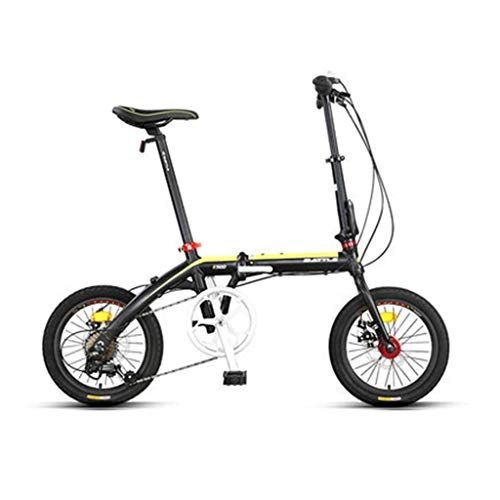 Folding Bike : Folding Bikes Bicycle variable speed shock absorber portable urban recreational vehicle mini small bicycle 7 speed 16 inches (Color : Black)