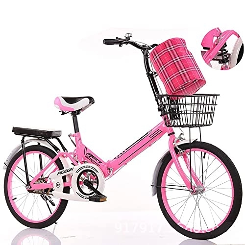 Folding Bike : Folding Bikes, Comfortable Mobile Portable Compact Lightweight Folding Bicycle Adult Student Lightweight Bike, Pink, 16 inches