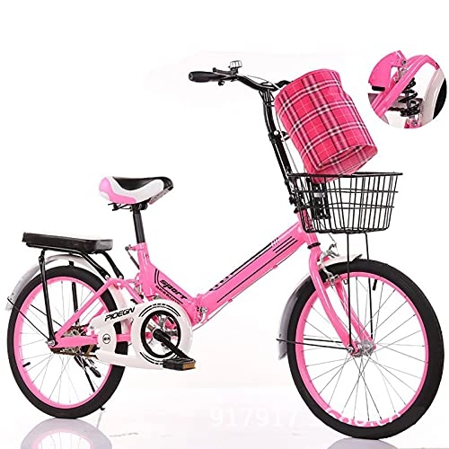 Folding Bike : Folding Bikes, Comfortable Mobile Portable Compact Lightweight Folding Bicycle Adult Student Lightweight Bike, Pink, 20 inches