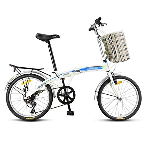 Folding Bike : Folding Bikes Cycling Folding Bicycle 7-speed Mountain Bike Quick Outdoor Riding Portable Bicycle 20 Inch, Suitable For Long-time Riding Outdoors (Color : White+blue, Size : 20inches)