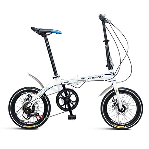 Folding Bike : Folding Bikes Folding Bicycle 16 Inch Bicycle Lightweight Adult Men And Women Outdoor Folding Bicycle (Color : White, Size : 130 * 30 * 83cm)
