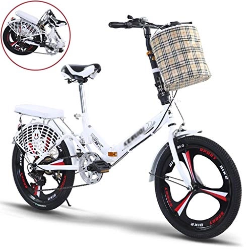 Folding Bike : Folding Bikes Folding Bicycle 20 Inch Speed Student Travel Bicycle One Wheel Ultra Light Portable Bicycle Adult Shock Absorber Mountain Bike (Color : White, Size : 20inches)