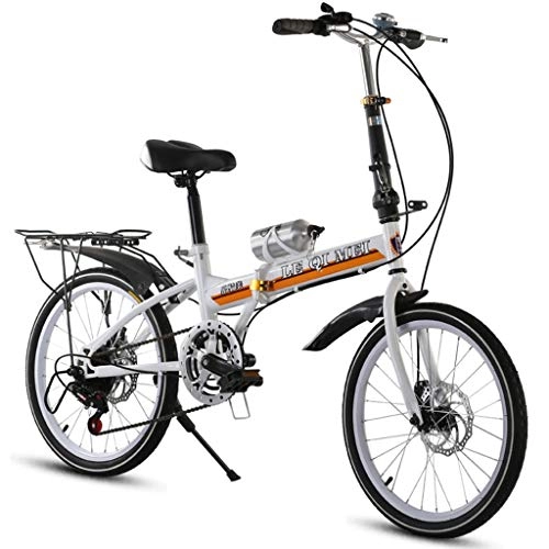 Folding Bike : Folding Bikes Folding Bicycle Adult Folding Bicycle Outdoor Travel Bicycle Ultra-light Shock Absorption Shifting Bicycle Adjustable Speed (Color : White, Size : 20Inches)