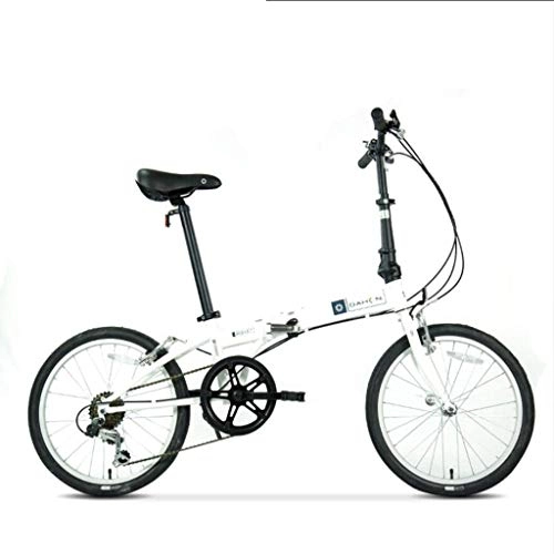 Folding Bike : Folding Bikes Folding Bicycle Adult Male And Female Shifting Bicycle High Carbon Steel Folding Bicycle K Frame 20 Inch, (long Distance Ride) (Color : White, Size : 20inches)