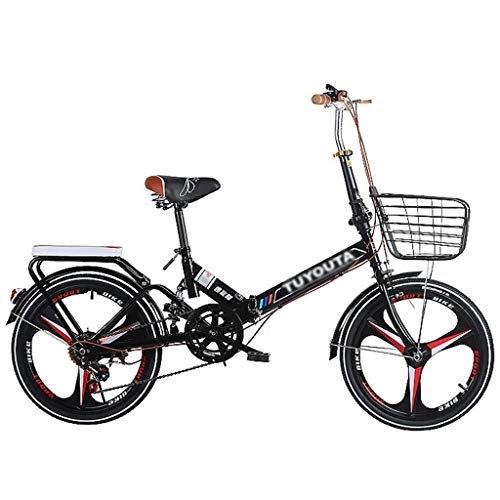 Folding Bike : Folding Bikes Folding Bicycle Adult Men And Women Shock Absorber Bicycle Teenager Students Ordinary Bicycle High Carbon Steel Frame Comfortable Bicycle (Color : Black, Size : 20inches)