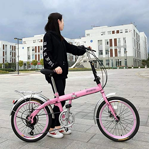 Folding Bike : Folding Bikes Folding Bicycle Children Men And Women 20 Inch Folding Bicycle Student Leisure Light Bicycle Adult Speed Shift Bicycle Handle Folding Lock (Color : Pink, Size : 20inches)