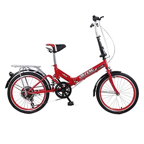 Folding Bike : Folding Bikes Folding Bicycle Student Portable Bicycle 6-speed Folding Bicycle High Carbon Steel Folding Shock Absorber Bicycle Male And Female Student Car 20 Inch (Color : Red, Size : 20inches)