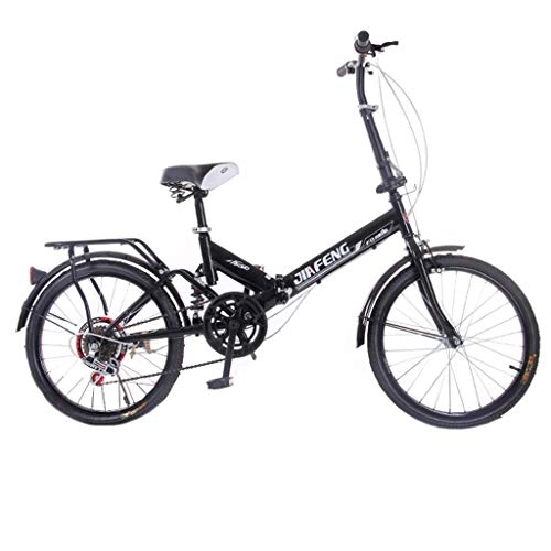 Folding Bike : Folding Bikes Folding Bicycle Student Portable Bicycle High Carbon Steel Folding Bicycle Male And Female Students Folding Bicycle 20 Inch, 6 Speed (Color : Black, Size : 20inches)