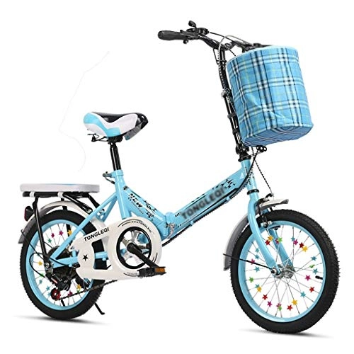 Folding Bike : Folding Bikes Folding Bicycle Student Portable Bicycle High Carbon Steel Folding Bicycle Speed Shifting Bicycle 20 Inch, (long Distance Ride) (Color : Blue, Size : 20inches)