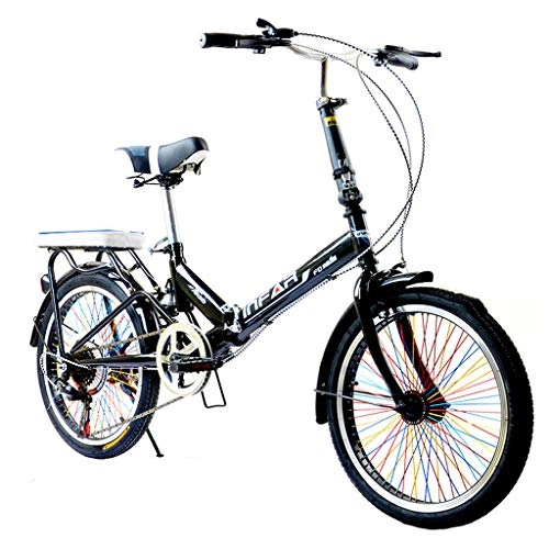 Folding Bike : Folding Bikes Folding Bicycle Unisex-adult Bicycle 6-speed 20-inch Wheel Set Variable Speed Bicycle Shock Absorber Bicycle (Color : Black, Size : 155 * 111 * 25cm)