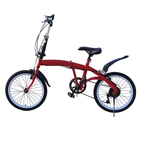 Folding Bike : Folding Bikes Folding Bike 20 Inch Folding Bike Folding Bike Heavy Duty Kick Stand Unisex 7 Speed Double V-Brakes Red Maximum Load Weight: 90 kg Bicycle Weight: 13.00 kg