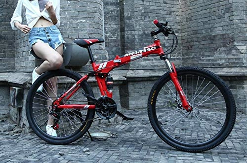 Folding Bike : Folding Bikes for Adults Foldable Bicycle Exercise Mountain Kids' Bmx Cycling 24 / 26 Inch, 21 / 24 / 27 / 30 Speed (26 inch * 27 speed, Red)