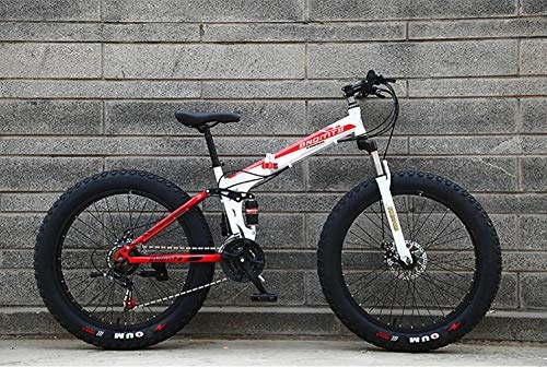 Folding Bike : Folding Bikes for Adults Foldable Bicycle Exercise Mountain Kids' Bmx Cycling Soft Tail Big Tire ATV 24 / 26 Inches Suitable for Height 165-190CM (24 inches * 7 speed, white-red)