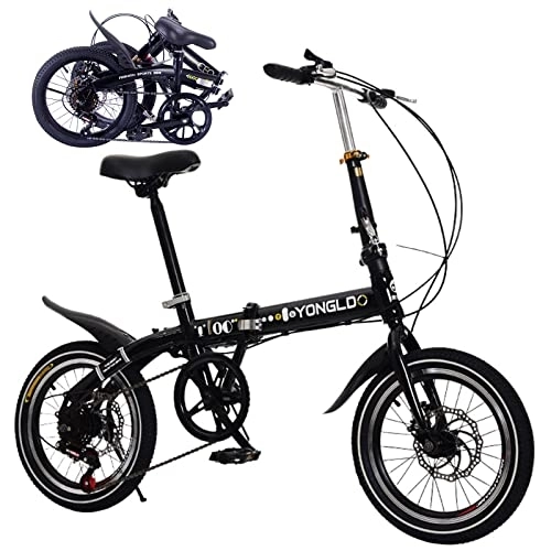 Folding Bike : Folding Bikes for Adults with 6 Riding Speed Carbon Steel Frame Folding Bike - Lightweight Portable Bike for Women and Men - City Bicycle for Work School, Black, 16inch