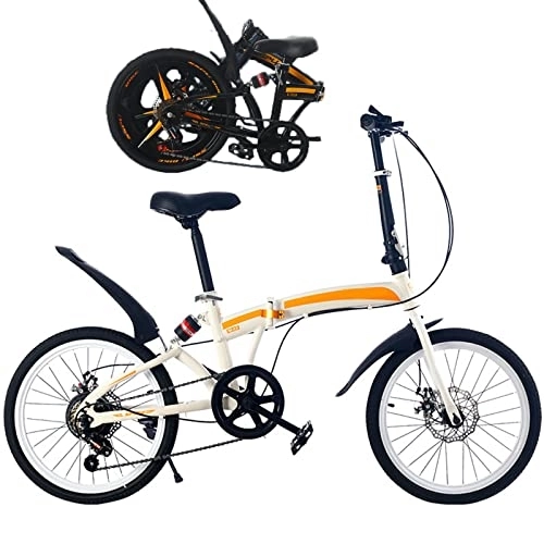Folding Bike : Folding Bikes for Adults with 6 Riding Speed Carbon Steel Frame Folding Bike - Lightweight Portable Bike for Women and Men - City Bicycle for Work School, White / spokes / 20inch