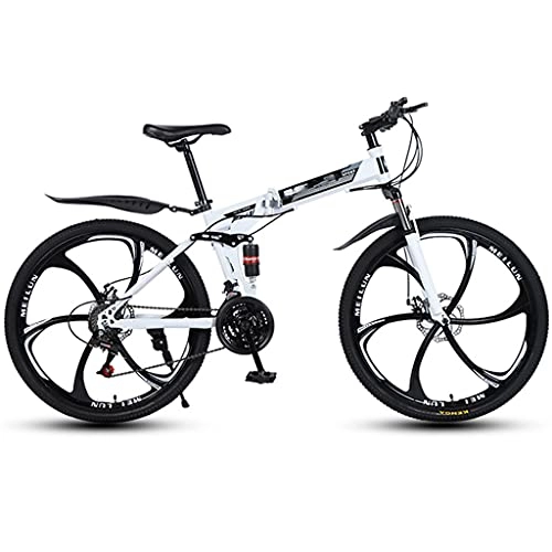 Folding Bike : Folding Bikes Mountain Bike 26 Inch with High Carbon Steel Frame, Featuring 6 Spoke Wheels And Shifter, Double Disc Brake And Dual Suspension Anti-Slip Bicycles, White, 27 speed