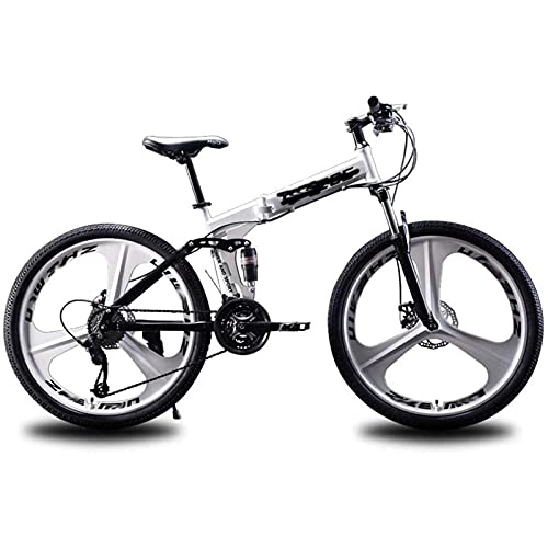Folding Bike : Folding Bikes, Mountain Bikes, 26-inch Mountain Bikes, Cross-country Bikes, Double Shock Absorption, Lightweight Young Students, Adults (Color : White, Size : 26 inches)