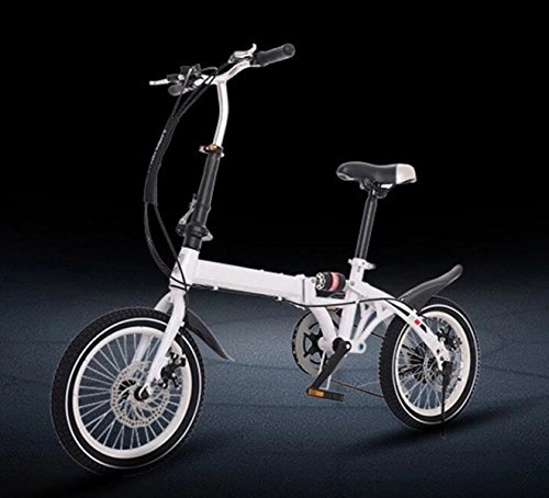 Folding Bike : Folding Car 14 Inch 16 Inch Folding Speed Change Disc Brake Children Bicycle Adult Folding Bicycle Bicycle Cycling, White-14in