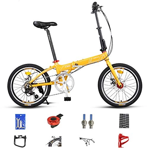 Folding Bike : Folding City Bicycle 20in Unisex Adult Suitable for Height 140-180 cm Foldable Bike Portable Variable Speed Aluminum Alloy Folding Bike, Yellow