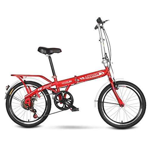 Folding Bike : Folding City Bicycle Suitable for Height 120-180 cm Foldable Bike Variable Speed Unisex Adult 20 Inches Folding Bike, Red
