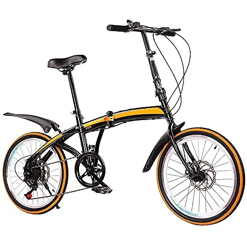 Folding Bike : Folding City Bike 20 Inch Bicycle 7 Speed Gears, Carbon Steel Foldable Bicycle Small Folding Bicycle 7-Speed Variable Speed, Adult Portable Bicycle City Bicycle (Black 20inch Spoke wheel)