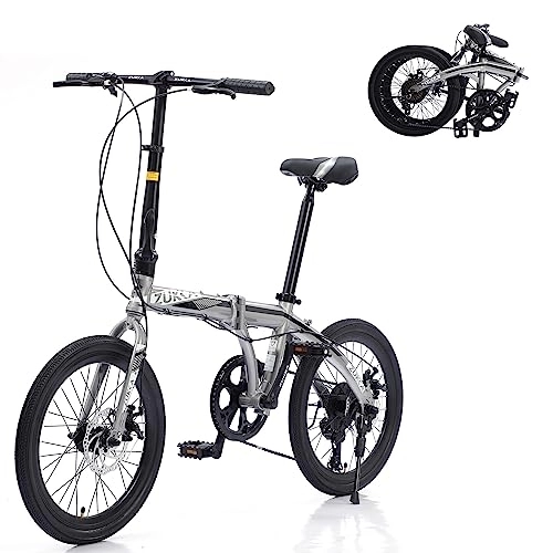 Folding Bike : Folding City Bike Bicycle, 20-Inch Wheels 7-Speed Folding Bicycle for Adult, Camping Bicycle, Height Adjustable Folding Bike, Lightweight Carbon Steel, Universal Outdoor Cycling Bikes