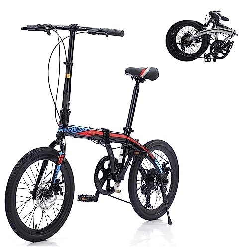 Folding Bike : Folding City Bike Bicycle, 20-Inch Wheels 7-Speed Folding Bicycle for Adult, Camping Bicycle, Height Adjustable Folding Bike, Lightweight Carbon Steel, Universal Outdoor Cycling Bikes (Black One