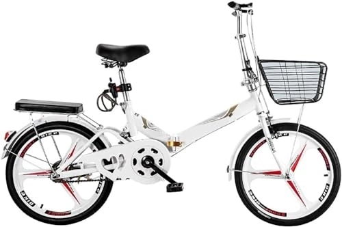 Folding Bike : Folding City Bike Bicycle for Adults, Lightweight Alloy Folding Bicycle City Commuter Variable Speed Bike, Foldable Urban Bicycle Cruiser with Quick-Fold System (Color : White, Size : 20Inch)