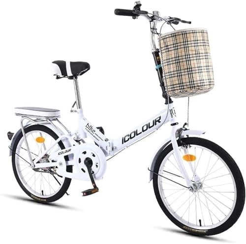 Folding Bike : Folding City Bike, Mini Portable Student Comfort Speed Wheel Folding Bike for Men Women Lightweight Folding Casual Bicycle, City Compact Urban Commuters (Color : White, Size : 20Inch)