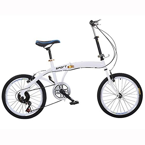 Folding Bike : Folding Commuter Bicycle 20 Inch, Carbon Steel Foldable Bike Compact Commuter Bicycle 6-speed Gears Urban Road Bicycle For Adults Men Women-White 20 Inch